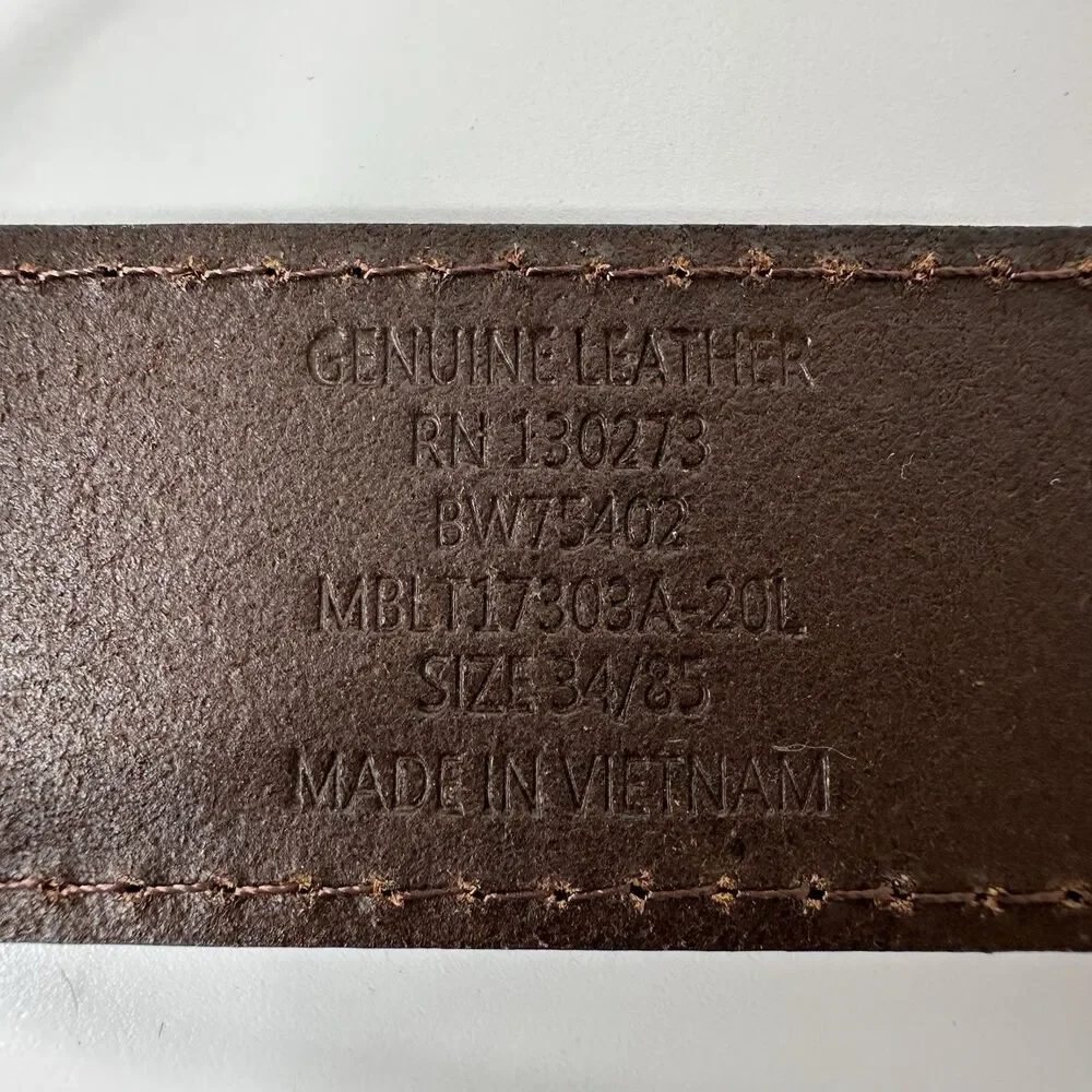 Wrangler‎ Brown Pebbled Leather Belt Mens Sz 34/35 Matte Black Buckle 1.25